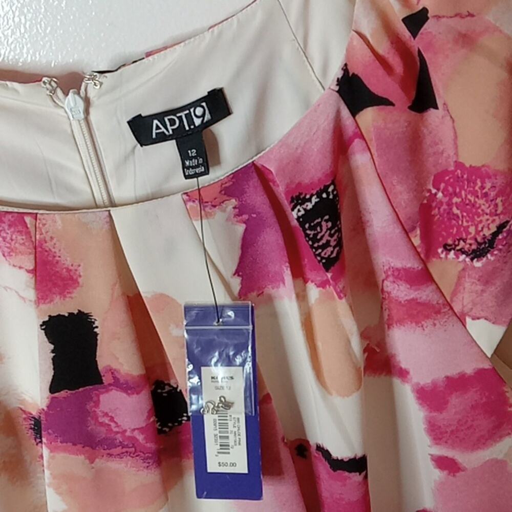 NWT Apt. 9 Pink White Floral Sleeveless Pleated Knee Length Sheath Dress 12 - Picture 2 of 10